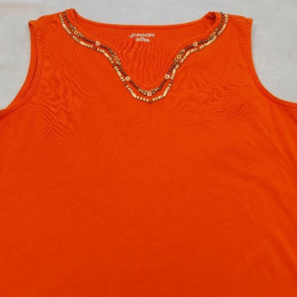 St. John's Bay Orange Knit Sleeveless Top Beaded Neckline, Large - Picture 2 of 9